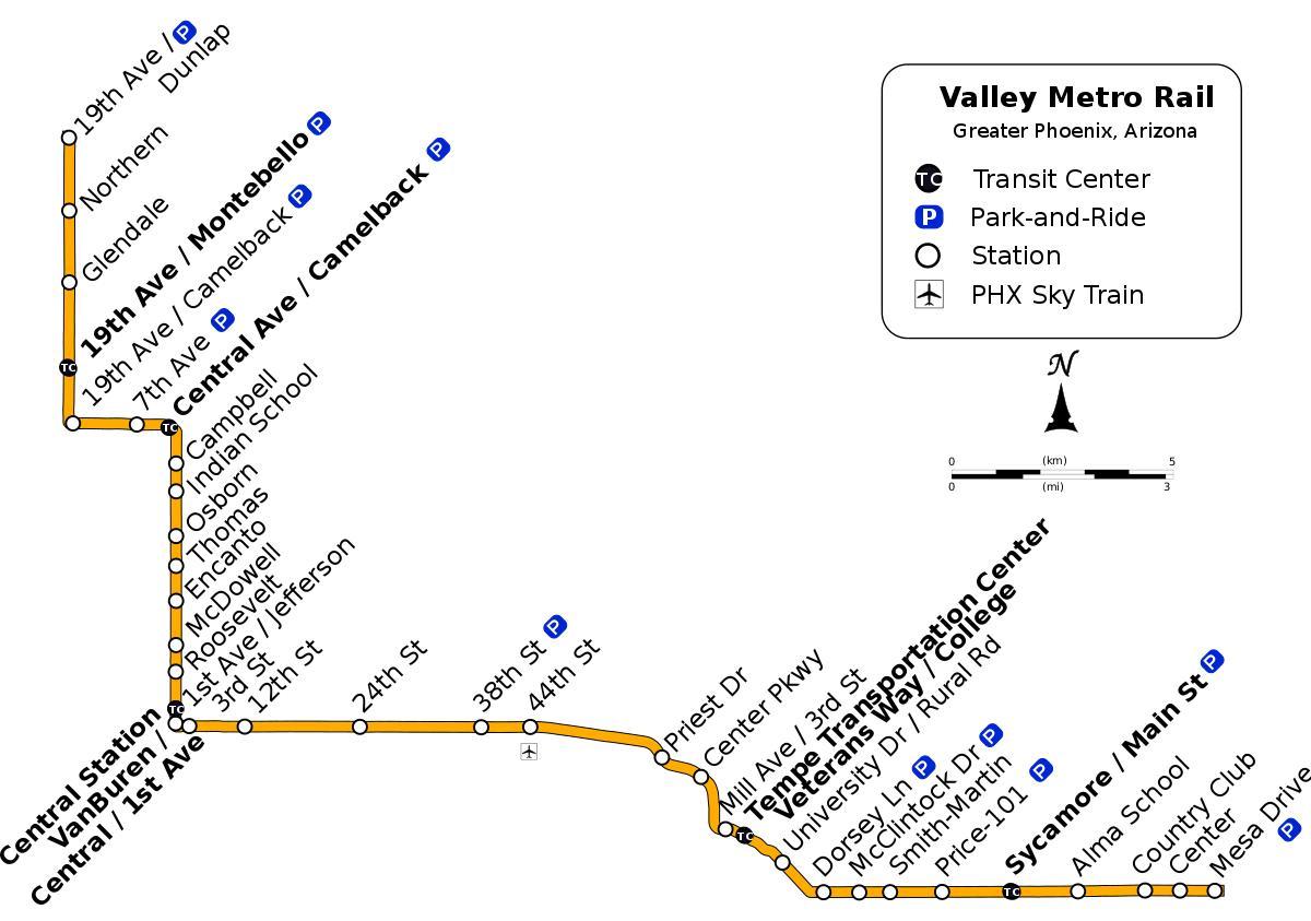 Valley metro maršrutu kartes