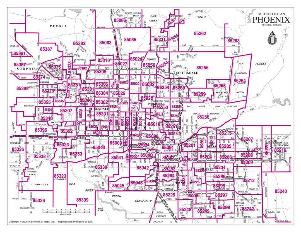 pilsētas Phoenix zip kodu karte